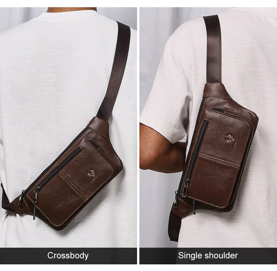 HUMERPAUL Herren-Hüfttasche aus echtem Leder, mehrere Taschen, Brusttaschen, verstellbarer Riemen, langlebige Hüfttasche für tägliche Reisen und Outdoor – Detail 6