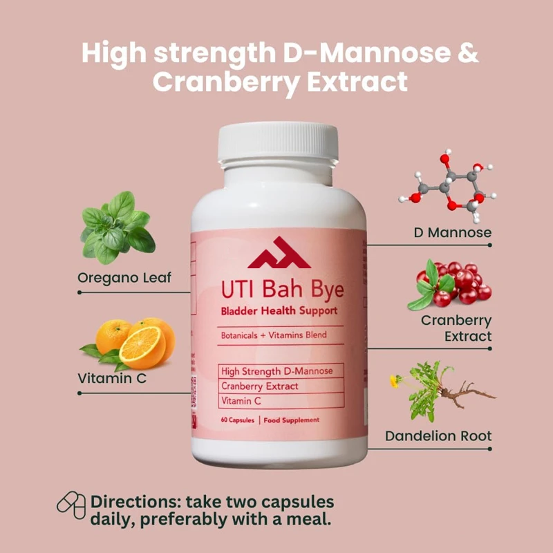 

Mannose and Cranberry Tablets Promote Urinary Health | Bladder and Cystitis Relief Supplement | 60 Capsules