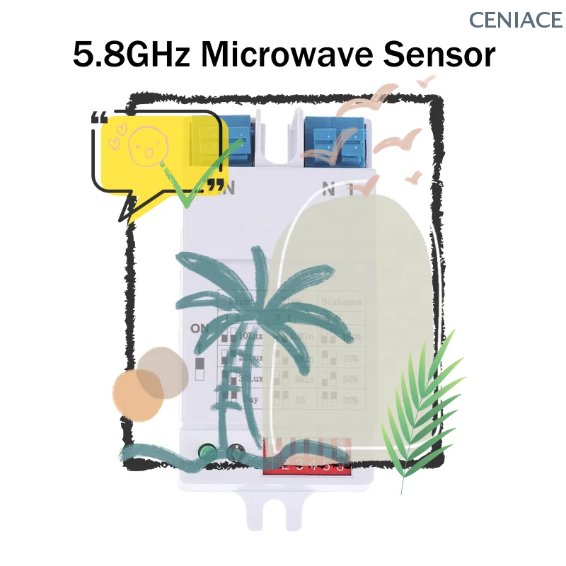 1/2 шт. многорегулируемый микроволновый радарный сенсорный переключатель 5,8 ГГц, светодиодный модуль обнаружения движения