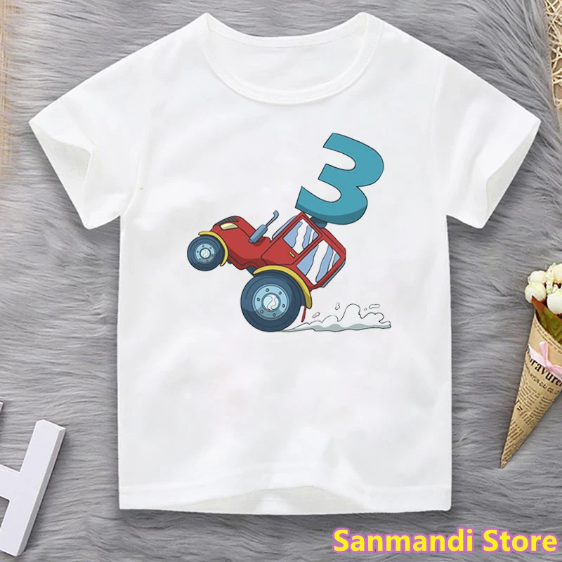 

New Funny Kids Clothes Ich Bin 5th/4th/3th Birthday Car Grpahic Print Tshirt for Boys Summer Fashion Tops Tee Shirt Shirt