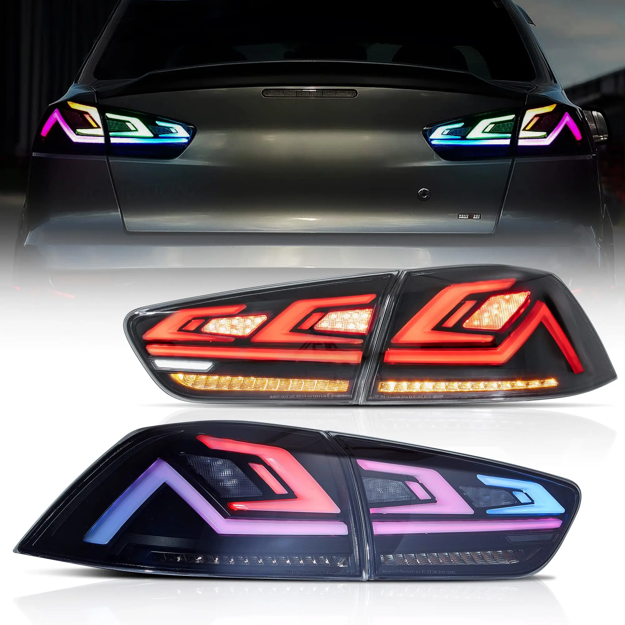 

Автомобильные светодиодные RGB задние фонари в сборе для Mitsubishi Lancer & EVO X 2008-2020, красочные ДХО, дымовые линзы, задние фонари