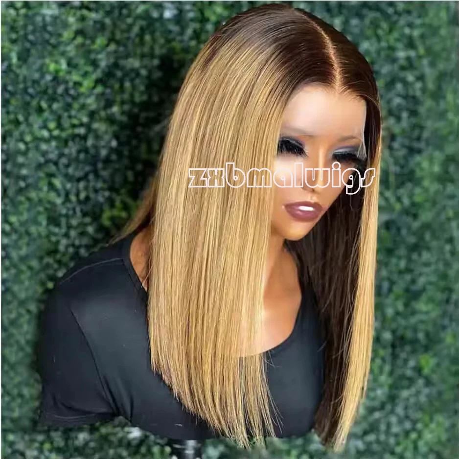 

Synthetic Hair Soft Ombre Blonde Straight 13X4 Lace Front Wig For Black Women BabyHair Glueless Preplucked Daily