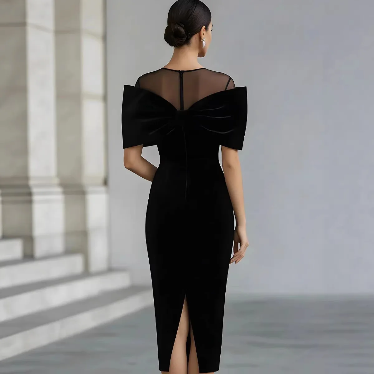 Sukienka balowa z temperamentem dla kobiet, dopasowana, z odkrytymi ramionami, z długim rękawem, gładka, wieczorowa, seksowna, z aksamitu, model 2026