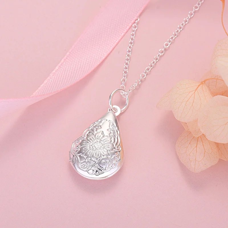 

New 925 Sterling Silver Water Drop Photo Frame Pendant Necklace For Women Men Fine Fashion Wedding Party Nice Jewelry Gifts