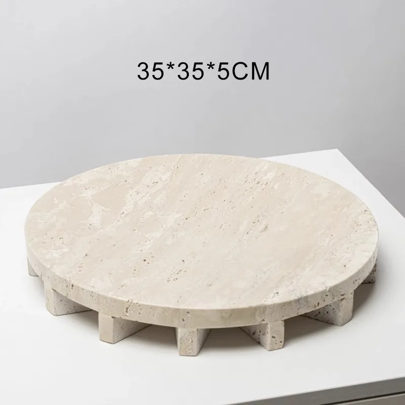 Yellow travertine tray storage ornament, minimalist medieval home furnishing, homestay coffee table fruit plate desktop