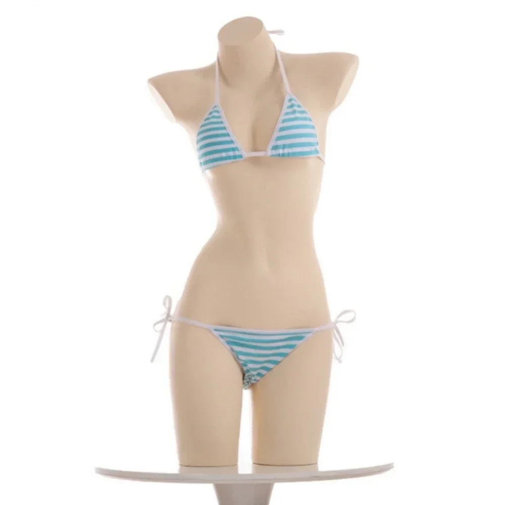 

Sexy Costumes Lolita Kawaii Blue Pink White Striped Mini Bikini Japanese Sexy Lingerie Adult Toy Erotic Cosplay