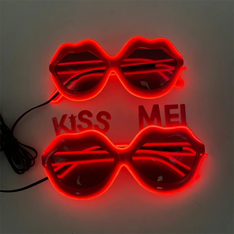 Kiss Me Leuchtende Brille für die zukünftige Braut, leuchtende rote Lippen-Sonnenbrille für Mädchen und Frauen, Y2K-Accessoires, Nachtclub-Requisiten – Detail 2
