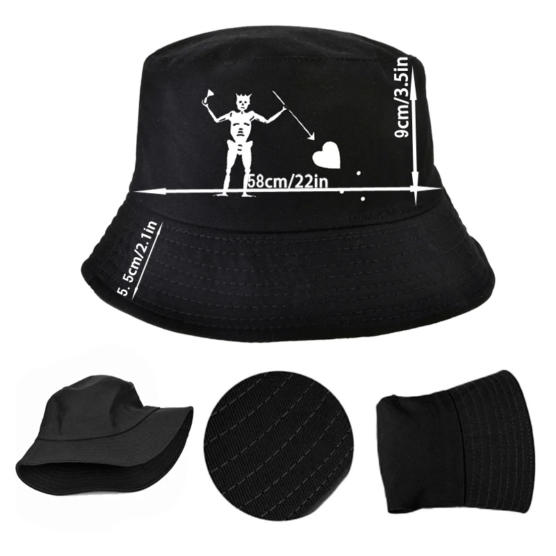 Black Beard Blackbeard Edward Teach Pirate print bucket hat funny Outdoor Sun bucket hat Fishing Fisherman cap Gorra