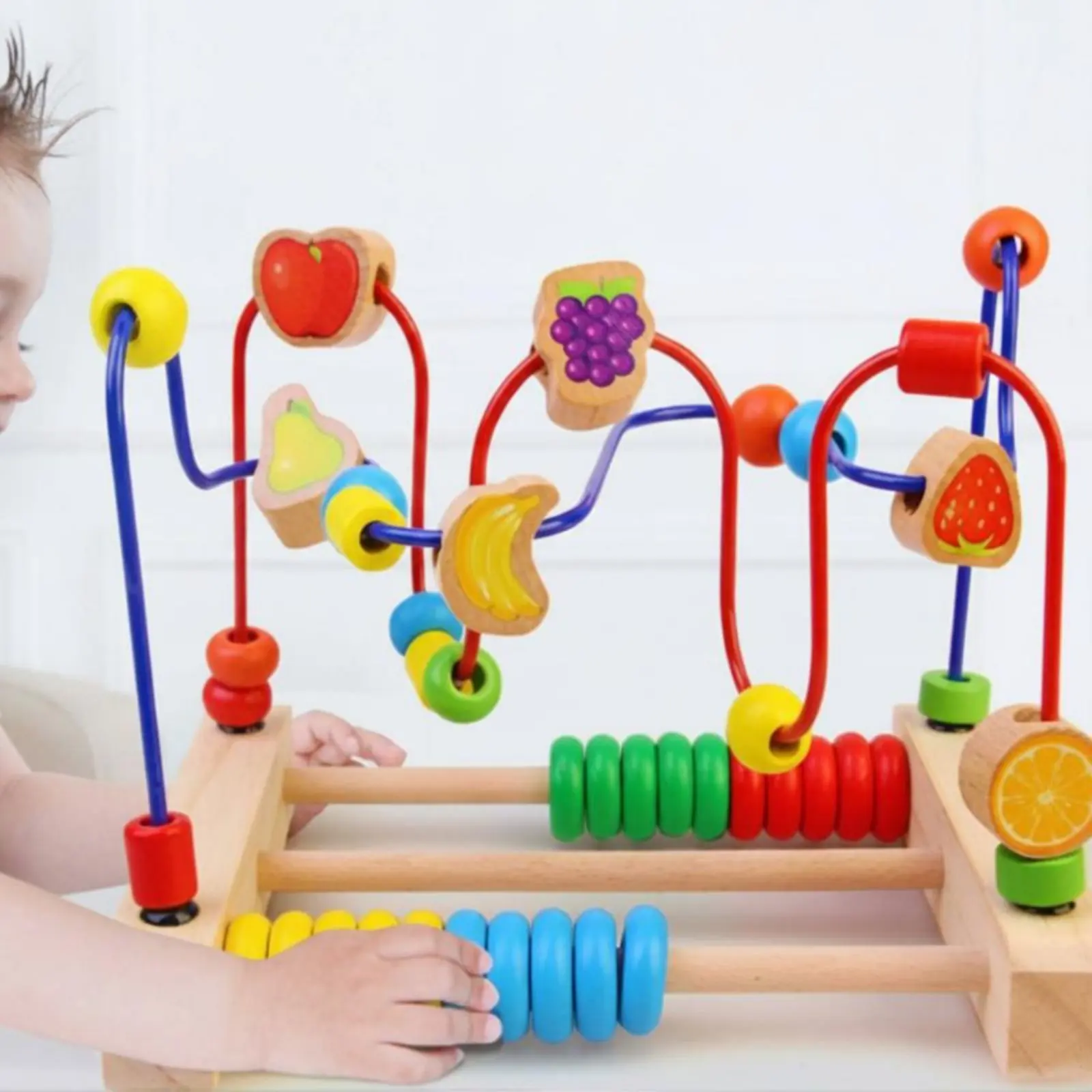 Three-Track Bead Maze Hand-Eye Coordination Wooden Bead Maze Wooden Activity Toy Sensory Development Safe Wood for Toddlers