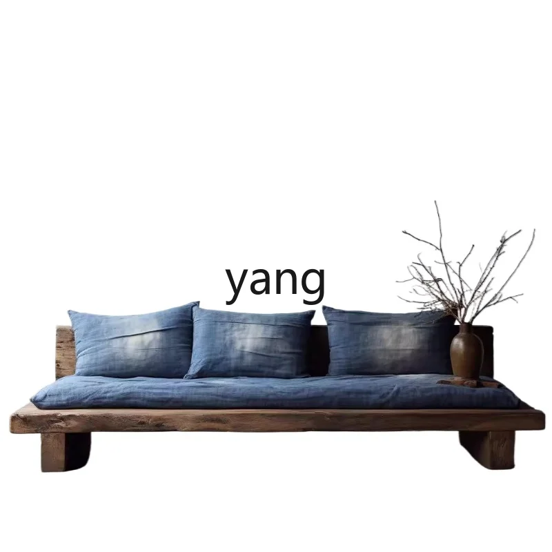 

LTT Log Natural Edge Straight Row Sofa Japanese-Style Wabi Sabi Hotel Furniture Living Room Solid Wood Sofa