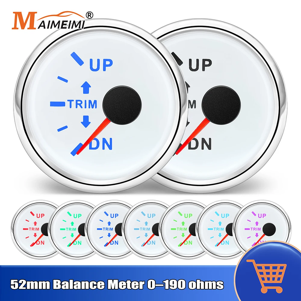 52mm Trim Gauge Balance Gauge 0-190 Ohms Up-Down Boat Trim Tilt Indicator 7 Color Backlight For Inboard Outboard Engine 12V 24V