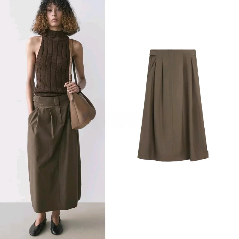 

Новая летняя женская юбка-миди в деловом стиле, прямая, с мелкими складками, А-силуэт, из полиэстера