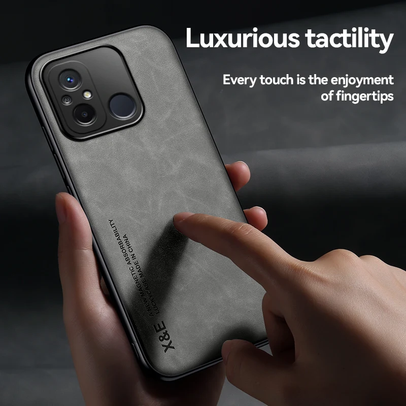 Luxury Original Leather Magnetic Case For Xiaomi Redmi 12C Cover With Metal Plate For Redmi 12C Shockproof back Cover