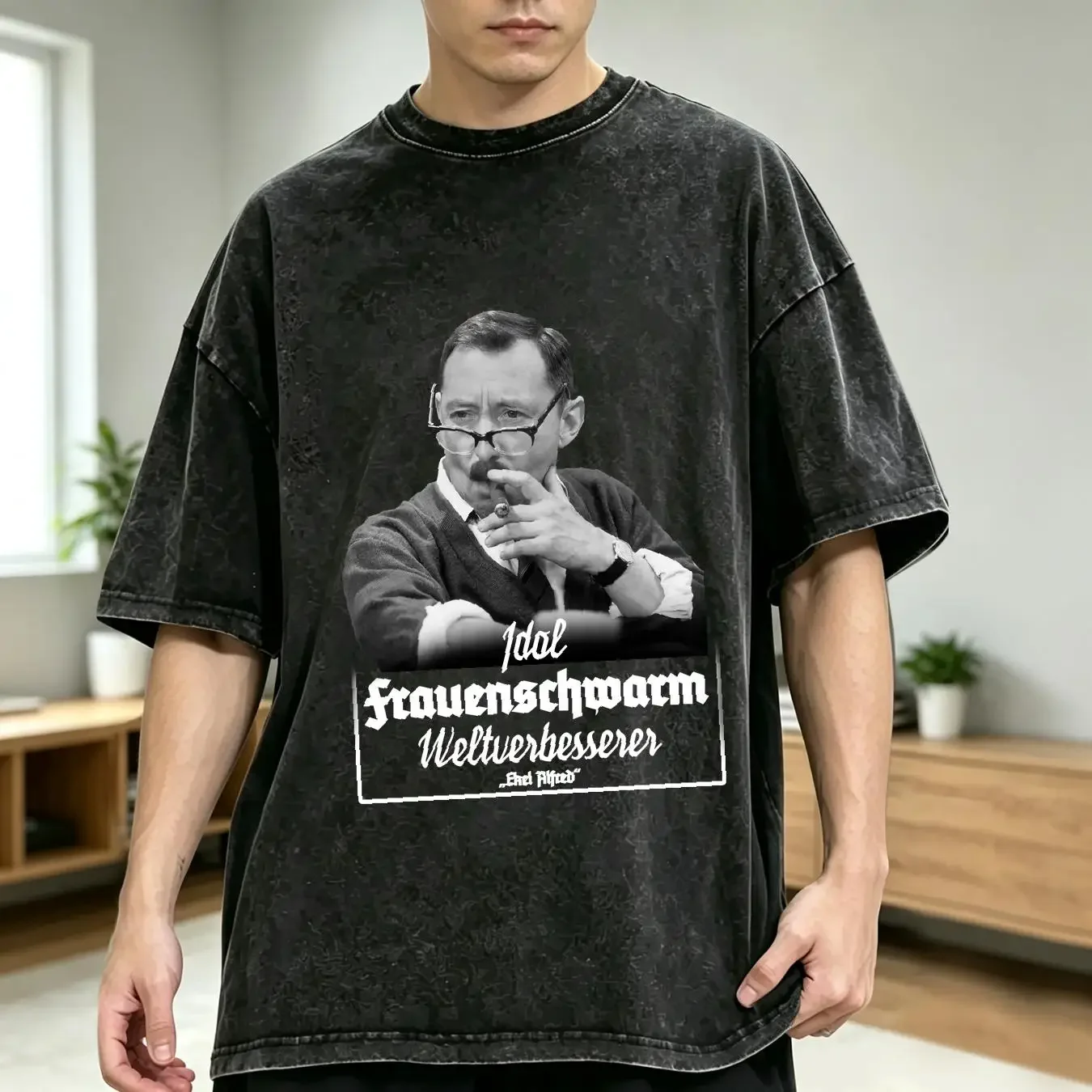 washed T Shirt IDOL Disgusting Alfred BURGUND TV cult series saying quote fun punch vintage Washed Unisex Stretched streetwear