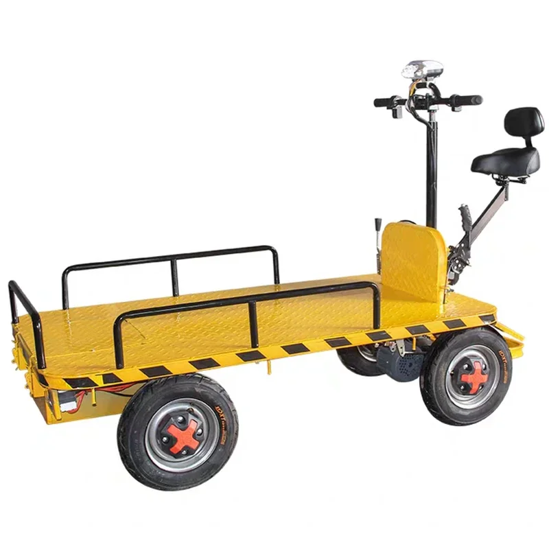 Customized hand push electric four-wheel flatbed truck can ride backwards in storage, construction site, battery transportation