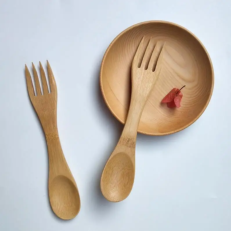 

Natural Bamboo Spoon Fork All IN One Portable Travel Cutlery Set Wholesale Bamboo Dinnerware ni104