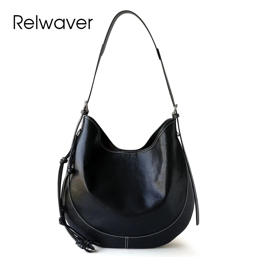 

Relwaver genuine leather saddle bag tree cream cow leather shoulder bag thin minimalist crosssbody bag for women 2026 spring