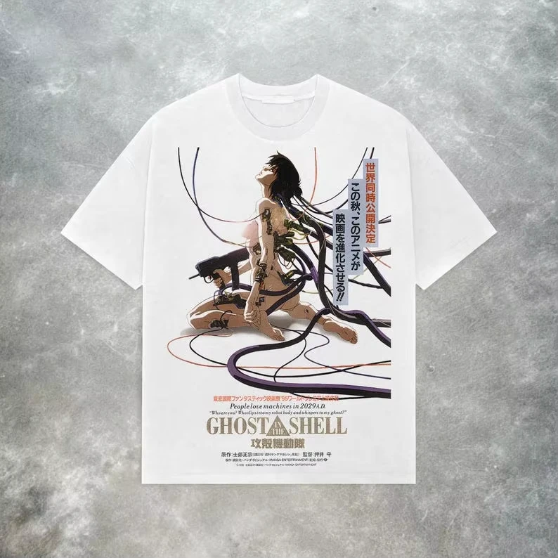 Camiseta con diseño de Ghost in the Shell, estilo Y2K, estética de manga japonesa, ropa de calle Otaku, ropa de calle para parejas para todas las estaciones