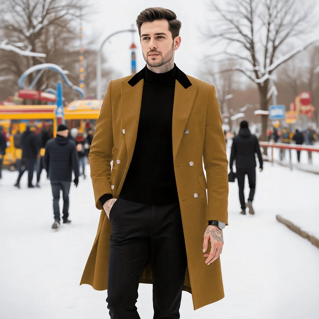 

Men's Double-Breasted Windproof Trench Coat Classic Style Jacket Waterproof Autumn Winter Outdoor Wear