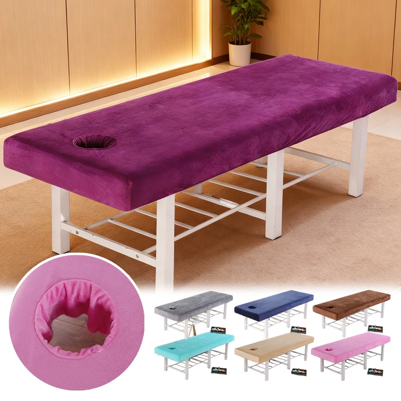 

Crystal Velvet Massage Bed Sheet Pink Thick Skin Friendly Cover with Face Hole for Professional Beauty Salon Spa Hospital Use