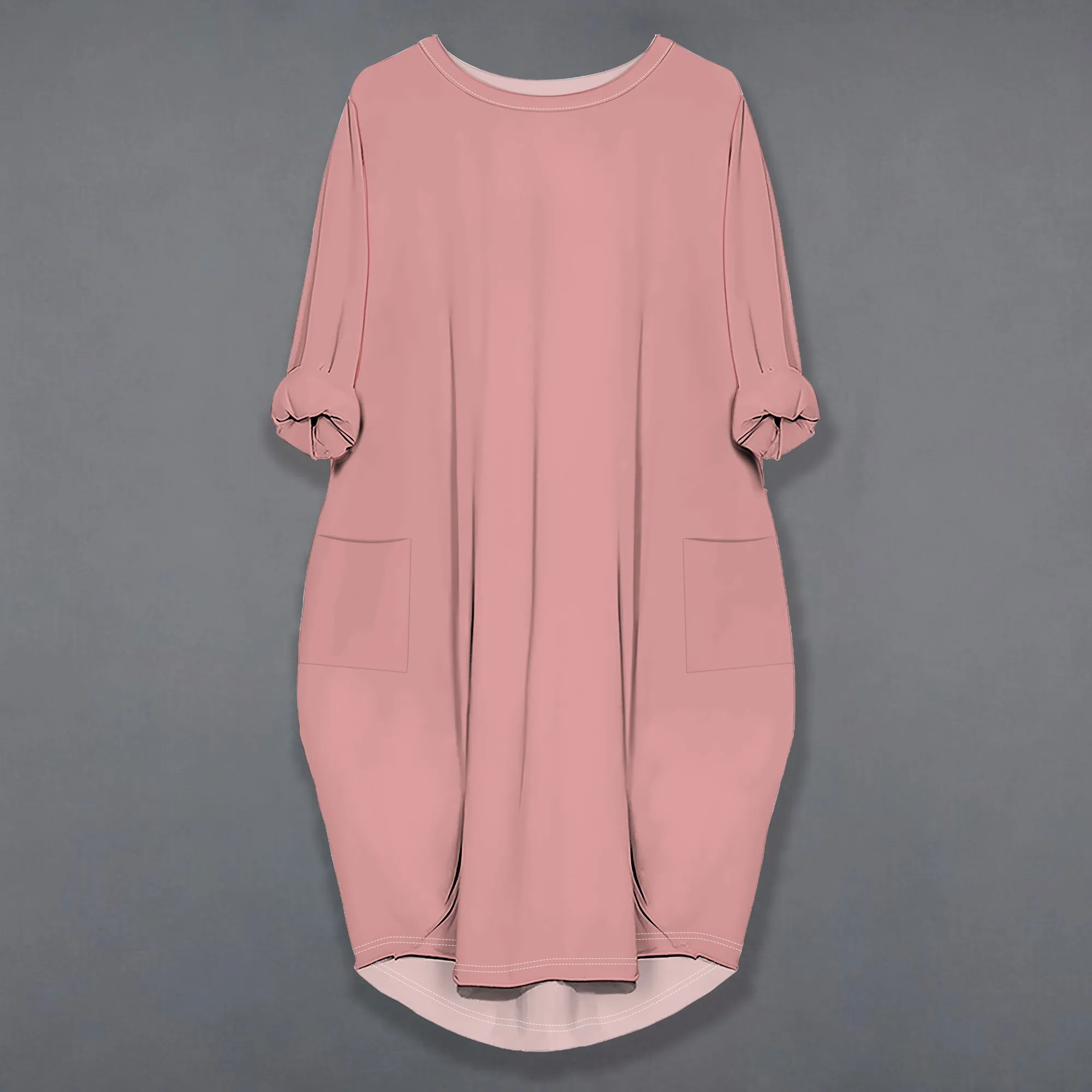 Robe t-shirt surdimensionnée à manches longues pour femmes, décontractée, courbe, colorée, couleur unie, col rond avec poches, robes sweat-shirt fluides