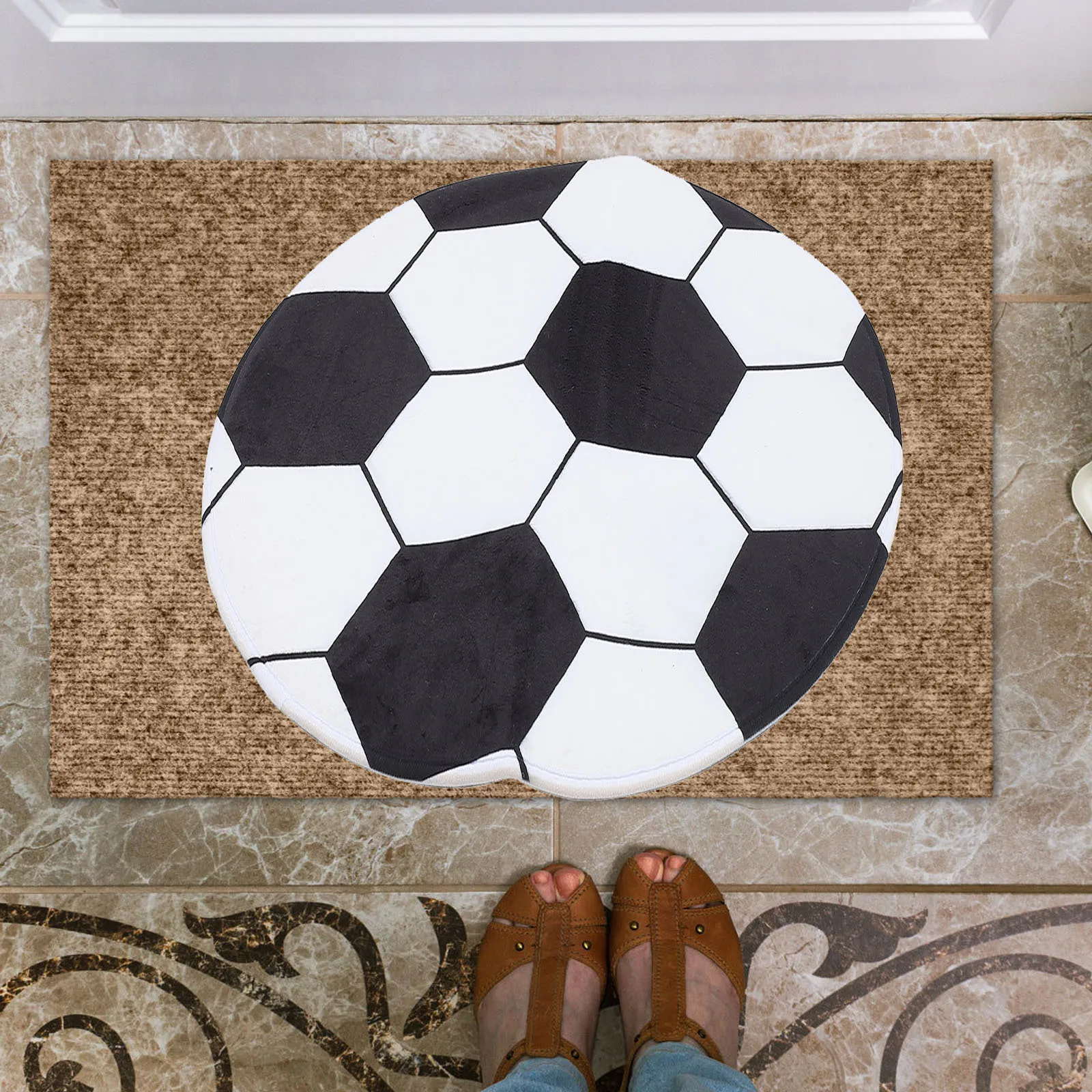 

Decorative Soccer Pattern Rug Floor Mat High Quality Round Football Room Home Decor Round Soccer Rug
