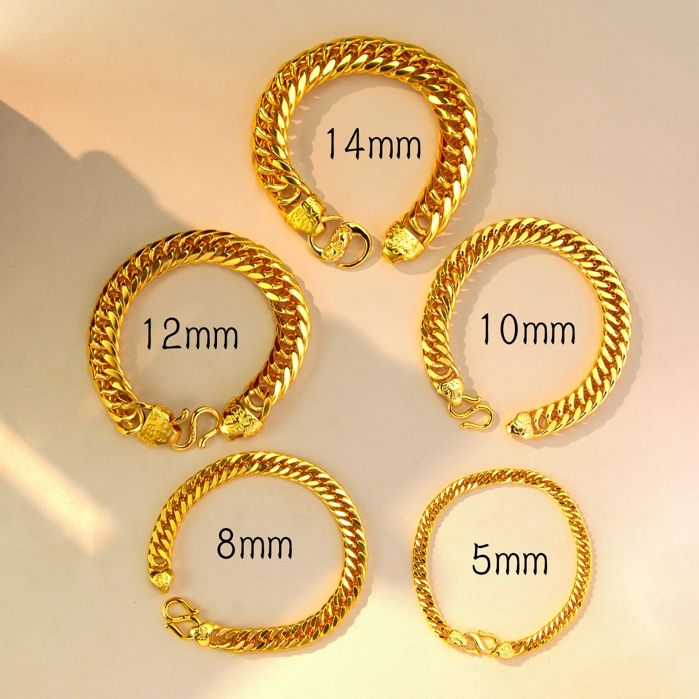 Value-Preserving Solid Domineering Smooth Flat Tank Bracelet For Men 24K Gold AU999, crafted with pure AU999 solid gold