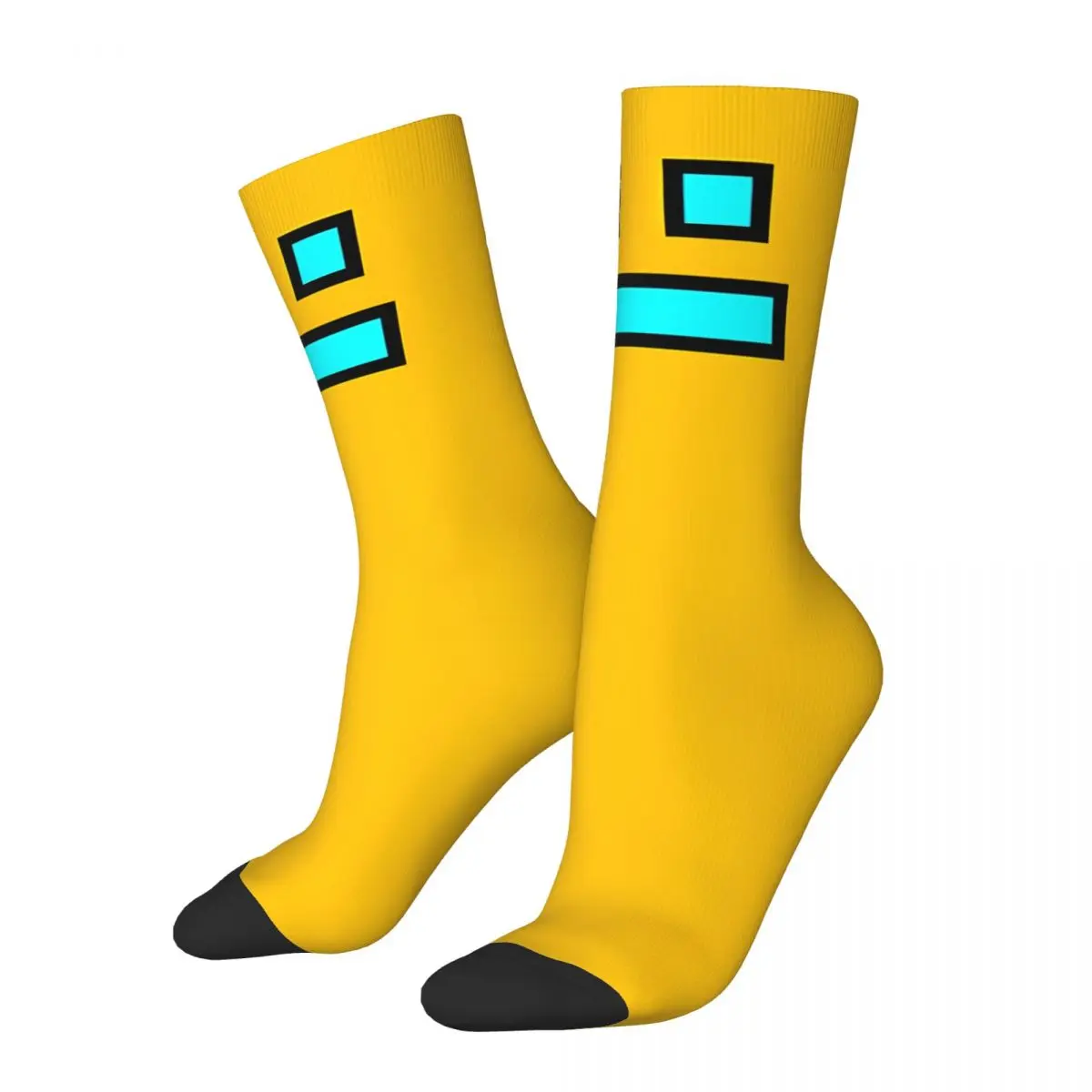 Funny Happy Men\'s compression Socks Yellow Geometry Vintage Harajuku Geometry Dash Game Hip Hop Novelty Casual Crew Crazy Sock