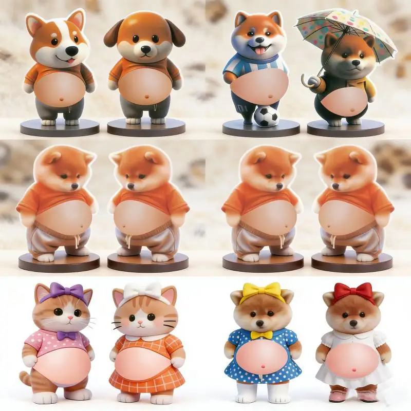 ❤️ Kawaii Cat Dog 3D Belly Stickers Soft Silicone Squeezeable Stress Relief Stickers DIY Phone Case Car Anti-collision Sticker