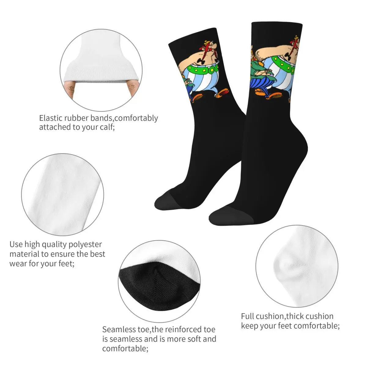 Harajuku Asterixs And Obelixs Basketball Socks Polyester Crew Socks for Unisex