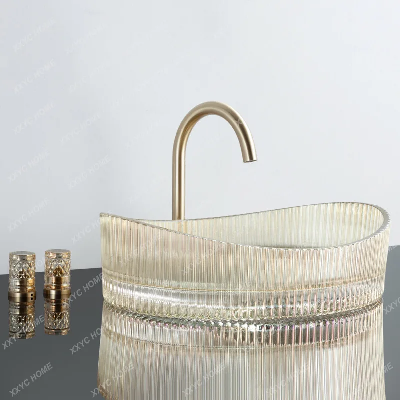 A Crystal glass wash basin face tray light luxury square large size table household bathroom washbasin