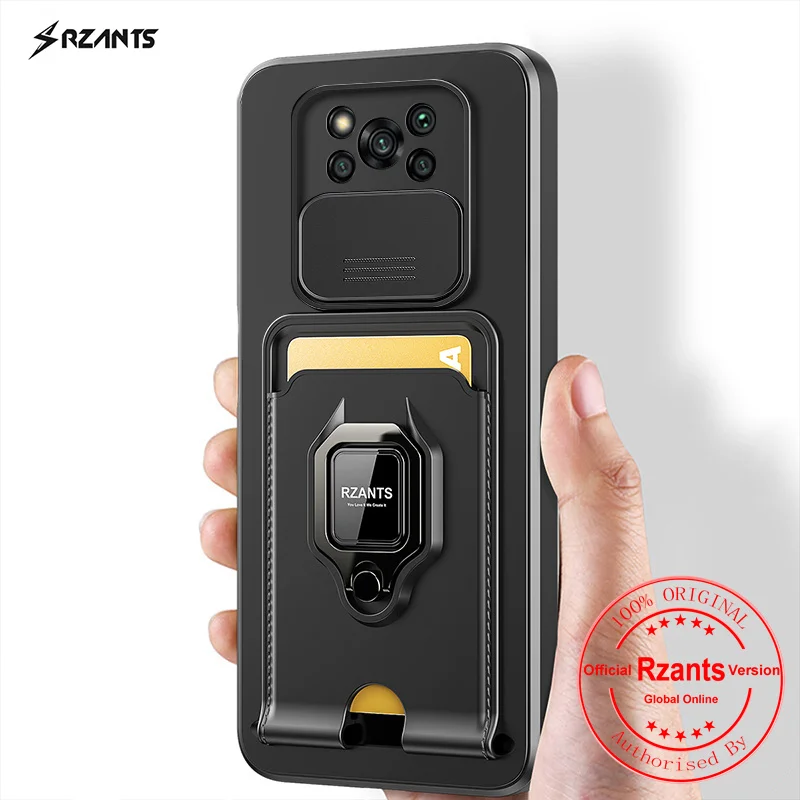 Rzants For Xiaomi Poco X3 Poco X3 NFC X3 Pro Fashion Case[Bison]Smooth business  Push-pull card holder ring armor Case Cover