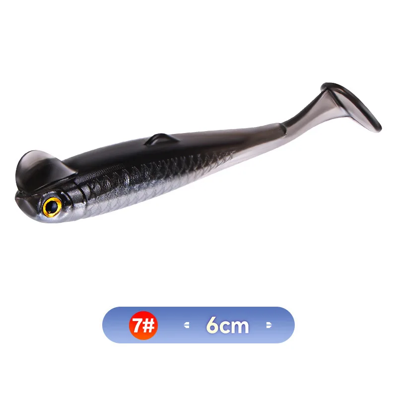 Señuelo de pesca pez colorido ojo 3d cola en T cebo suave 6cm 1,3g señuelos de gusano artificiales Texas Drop-Shot mordedura plataforma de plomo lote 10 piezas