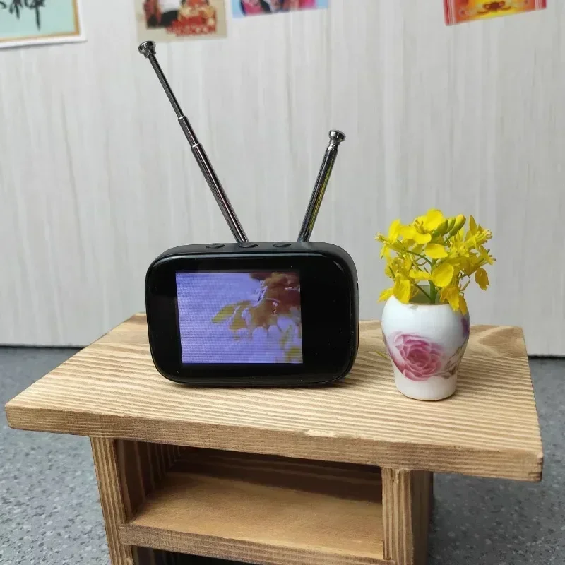 Retro Mini Touch Screen TV Television Watch Dollhouse Scene Model Miniature TV Model Toys Kitchen Furniture Customizable Content