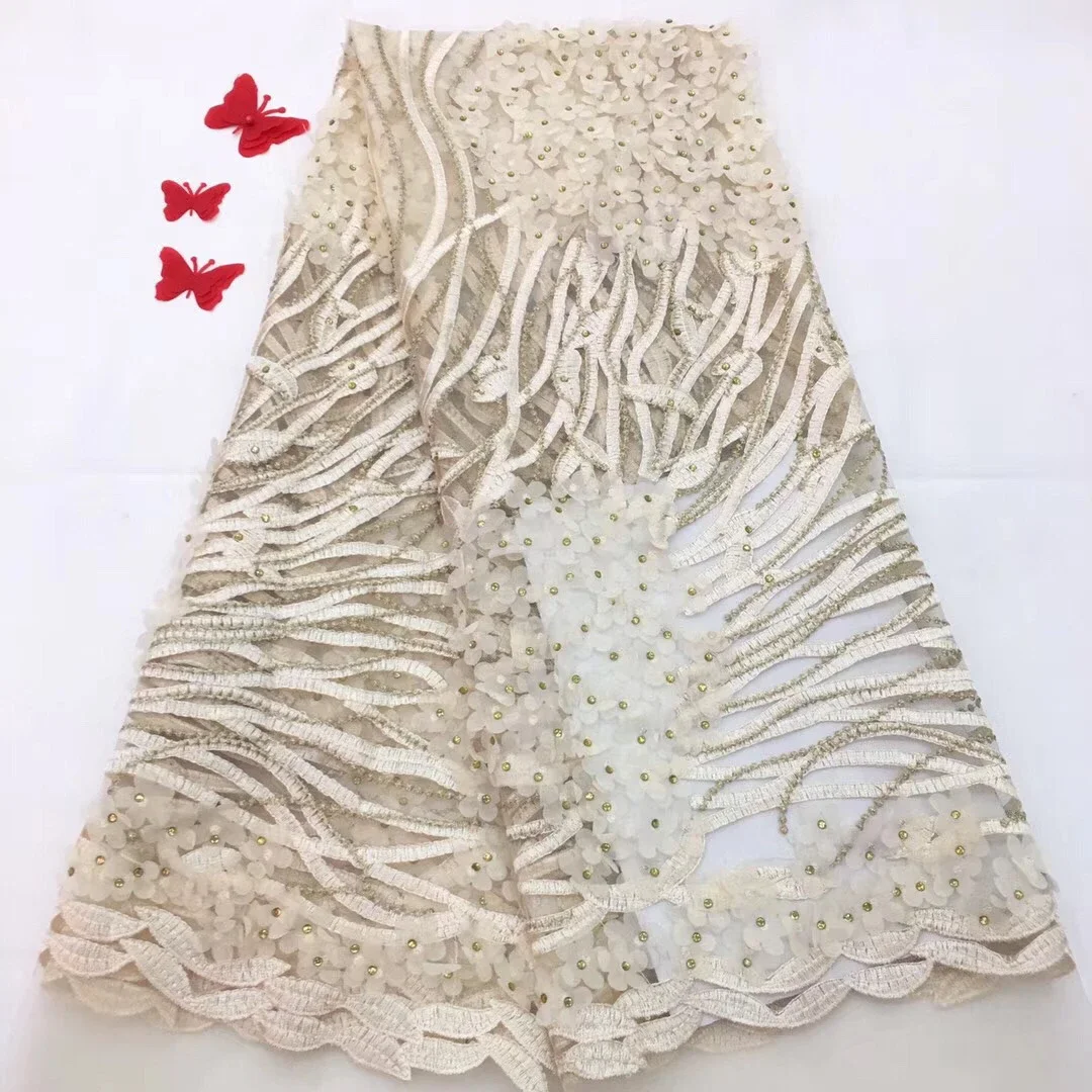 

New Arrival High Quality African French Lace Fabric With 3d beaded lace fabric For Peach Color Chiffon Mesh Tulle Lace R99
