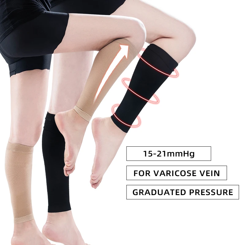 Hh 15-21 Medical Compression Calf Sleeves Men Women Sports Calf Support Brace Class 1 Footless Pressure Socks for Pain Relief