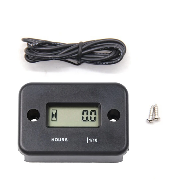 Waterproof LCD Display Digital Hour Meter Inductive Timer For Bike Motorcycle ATV Snowmobile Engine, Black