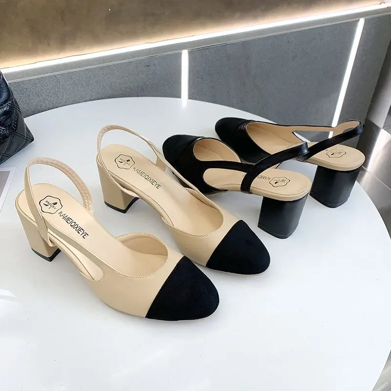 Summer Sandal For Women High Heels Sandals Retro Closed Square Toe Mules Shoes Girls Wedding Shoes Elegant Womans Low Heels