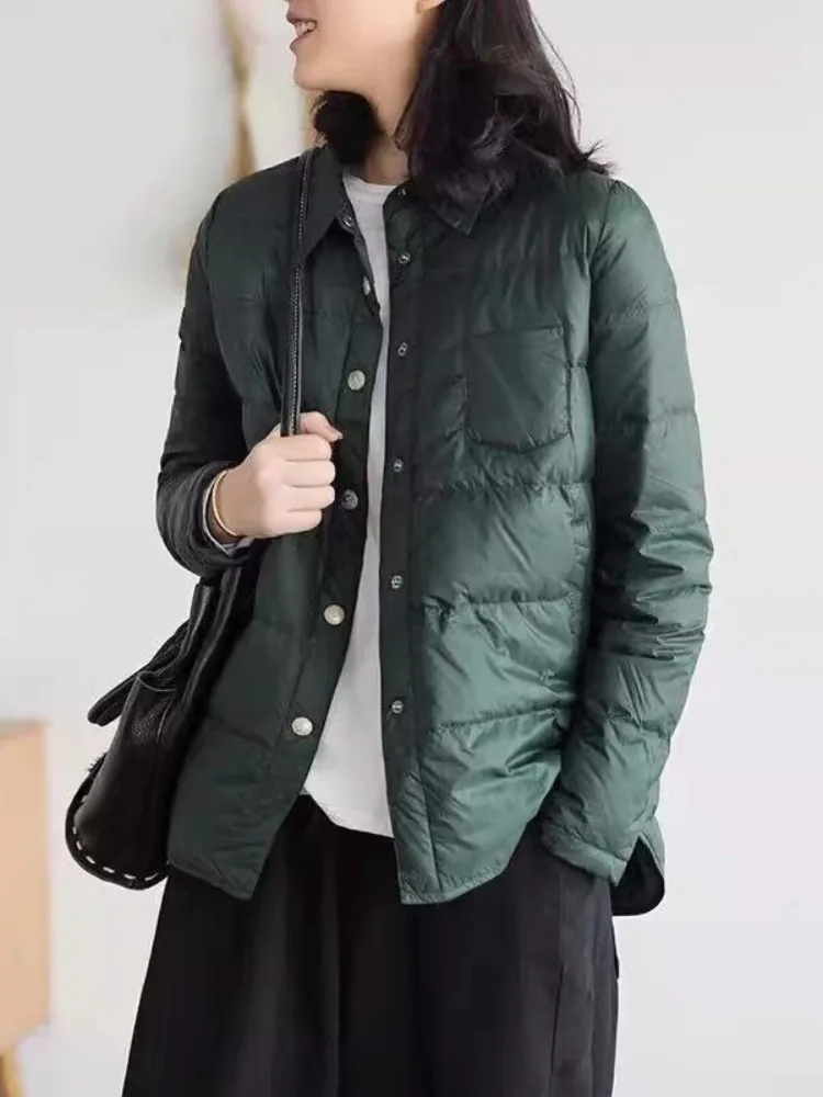 

Lightweight Cotton Shirt Style Women's Winter Warm Casual Jacket Large Size Meat Covering Outerwear Buttoned Thickened Long S...