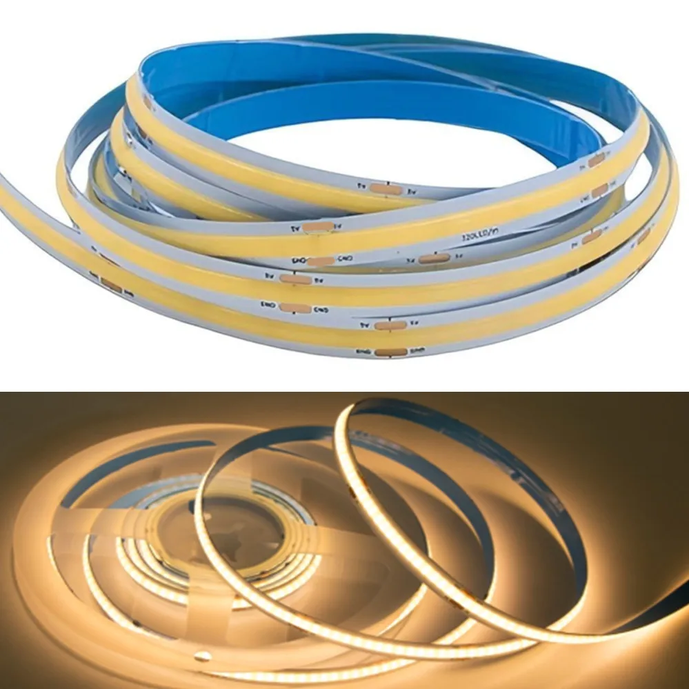 5V USB COB LED Strip DC 5V 8mm Width Flexible LED Tape 320LEDs COB Light with Adhesive High Density Linear Lighting led strip