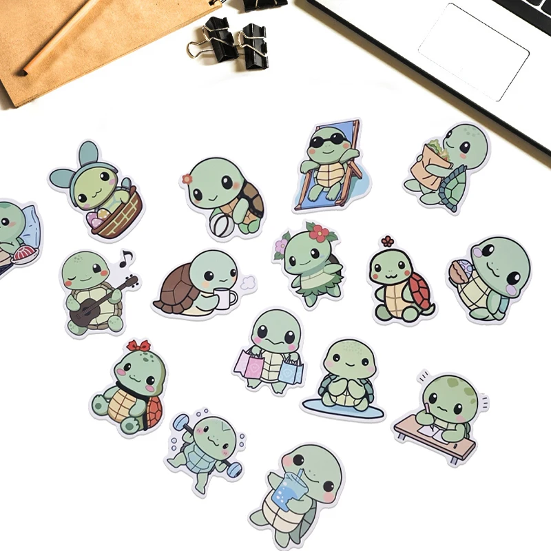 50 PCS Cute Cartoon Animal Stickers Little Turtle Stickers Kids Guitar Fridge Laptop Sticker Student Study Diary Mark Stickers
