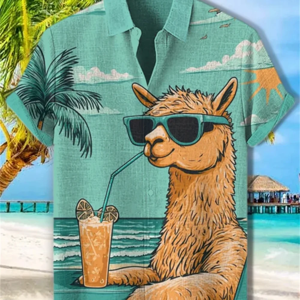 

Animal Themed 3D Printed Lapel Hawaiian Style Short Sleeve Casual Shirt Streetwear Breathable Linen Comfortable Fast Delivery