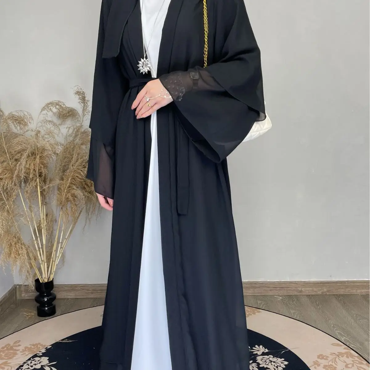 Chiffon Open Abaya Dubai Turkey Kaftan Muslim Cardigan Abayas Simple Dresses for Women Casual Robe Solid Caftan Islam Clothing