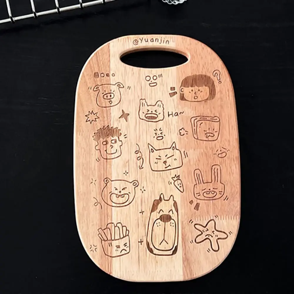Tabla de cortar de madera tallada multiusos, patrón de dibujos animados, bloque de cortar colgante, plato de Pizza de forma Irregular, comida para bebé
