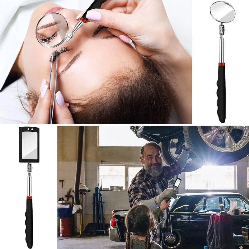 مرآة فحص تصغير مرنة قابلة للسحب LED تمديد السيارات مرآة الأسنان فحص مركبة مراقبة الرموش الفم