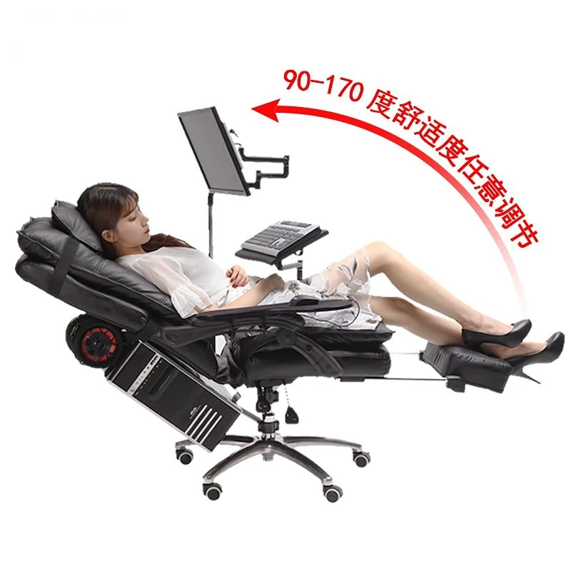 Genuine leather computer desk chair integrated desktop reclinable internet cafe electronic sports chair game chair ergonomics