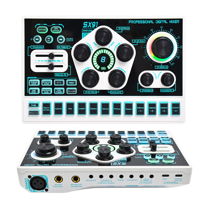 NEW SX91 Professional Wireless Noise Cancelling Dual-Stream Multiple Effects Live Sound Card Audio Interface 6 Hours for Live