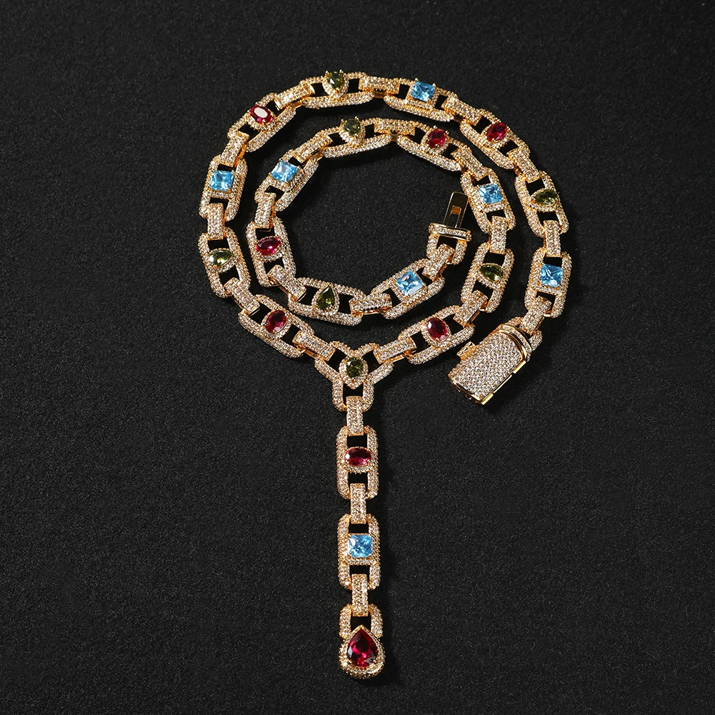 

THE BLING KING Colored Zircon Sweater Chain Necklaces for Women Iced Out AAAAA+ Cz Tennis Chain Fashion Hip Hop Jewelry