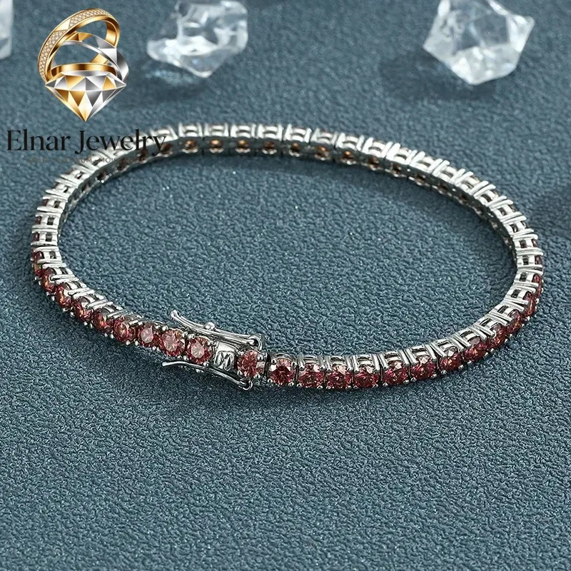 

Elnar Jewelry Luxury Solid Platinum PT950 Women's Orange 3MM 4mm Moissanite Diamond Bracelet Ins Niche Diamond Bracelet