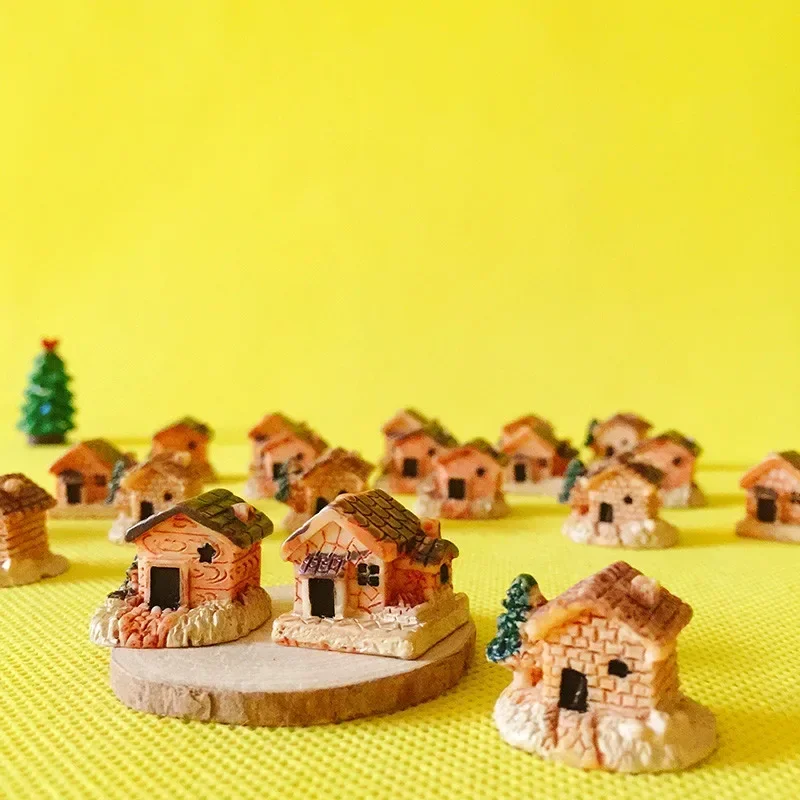 9 pcs mini house/little trees/miniatures cottage/shabby /cute/ fairy garden/gnome/moss terrarium home decor/crafts supplies